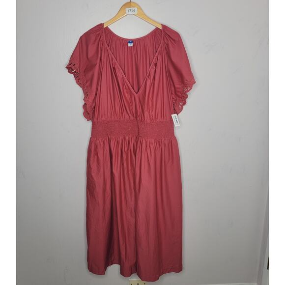 Old Navy Dress Size 2X Midi Prairie Boho Cottagecore V Neck Waist Defining - Picture 1 of 11